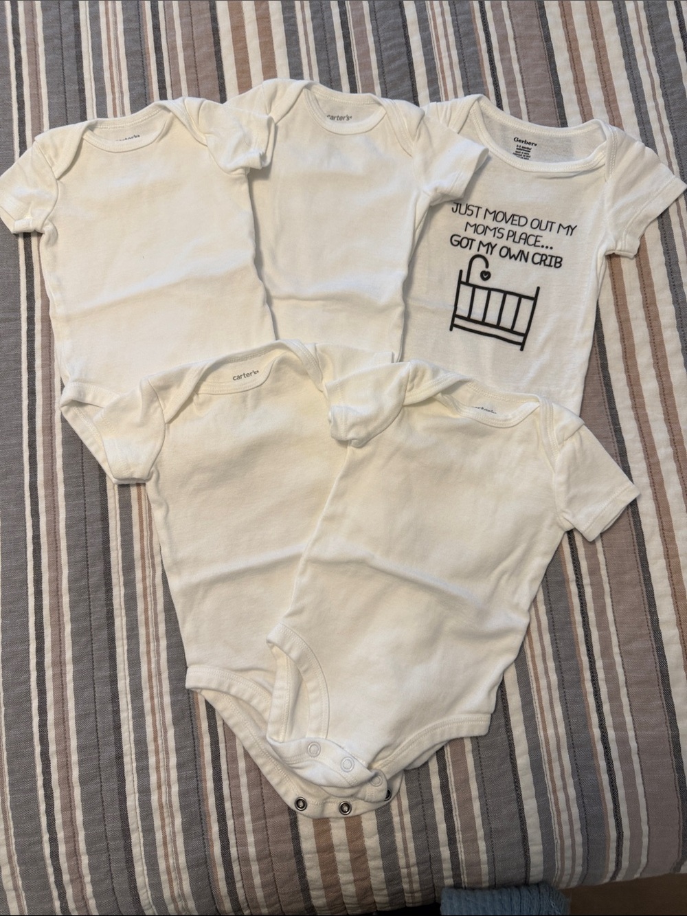 Carter's White Baby One-Piece Bodysuits - Pack of 5 with Crib Print